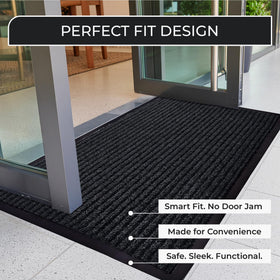 FloorGuard 3x5 charcoal mat installed in an entryway, clean professional look.