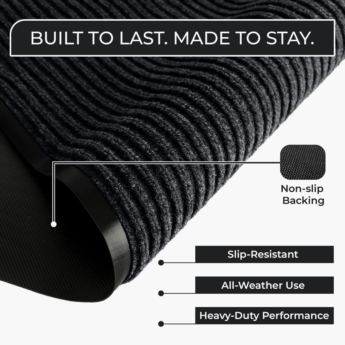 FloorGuard charcoal mat, side-angle view showing non-slip surface.