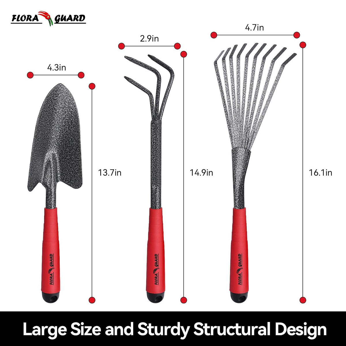 FLORA GUARD 5-tine rake in use for efficient soil prep and debris removal.