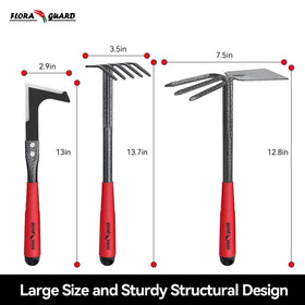 FLORA GUARD 9-tine leaf rake sweeping leaves with even coverage.