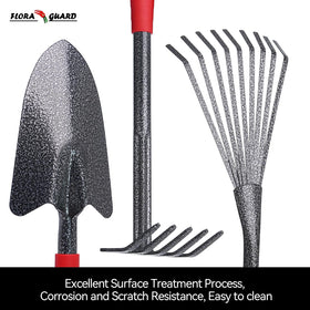 FLORA GUARD double hoe with three prongs loosening compact soil.