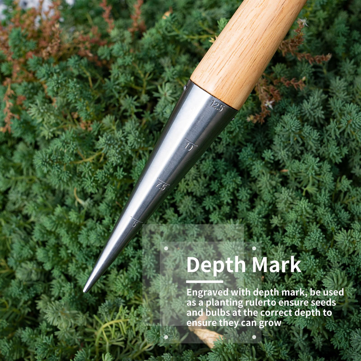 FLORA GUARD depth-markings dibber showing depth indicators for consistent planting.