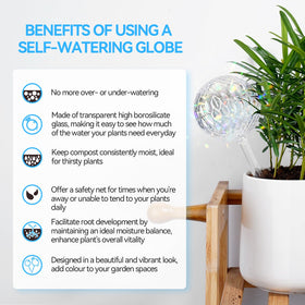 FLORA GUARD transparent water level globes in use provide consistent watering.
