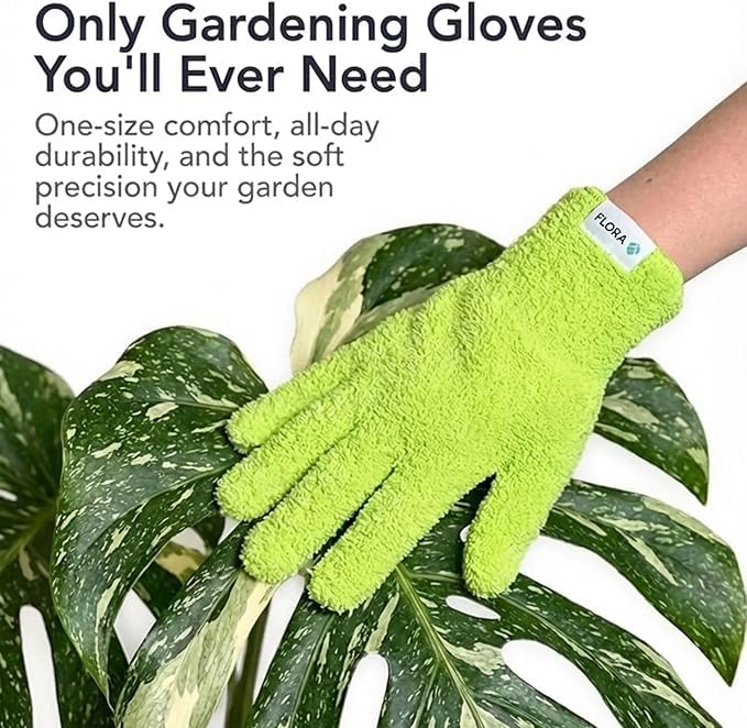 Flora Microfiber Dusting Gloves remove dust from broad leaves with care.