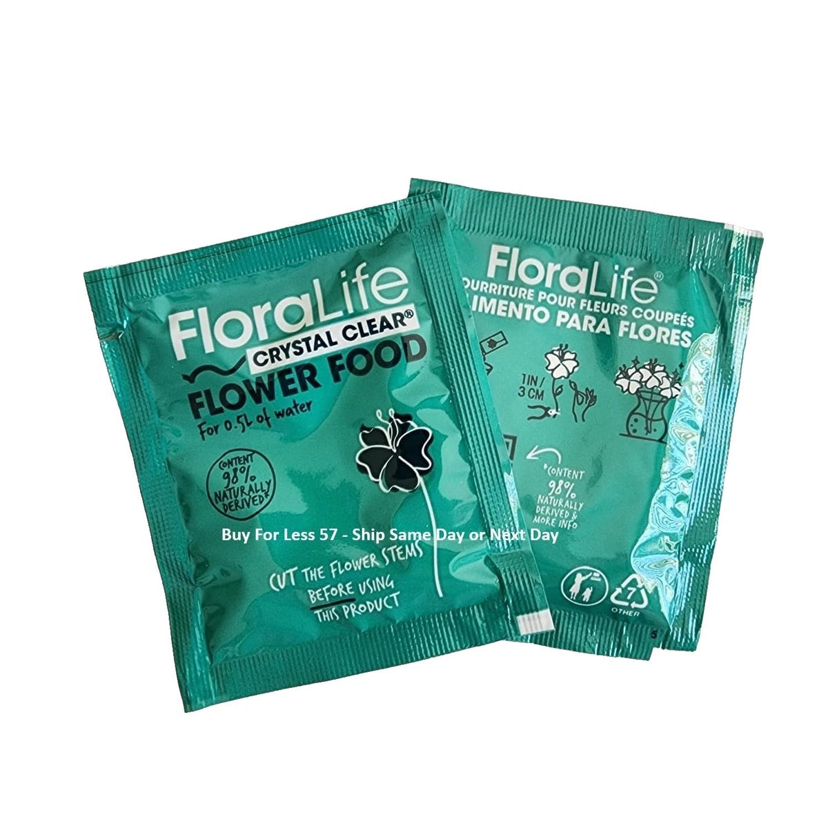 Floralife Flower Food 300 5gm back view shows usage directions