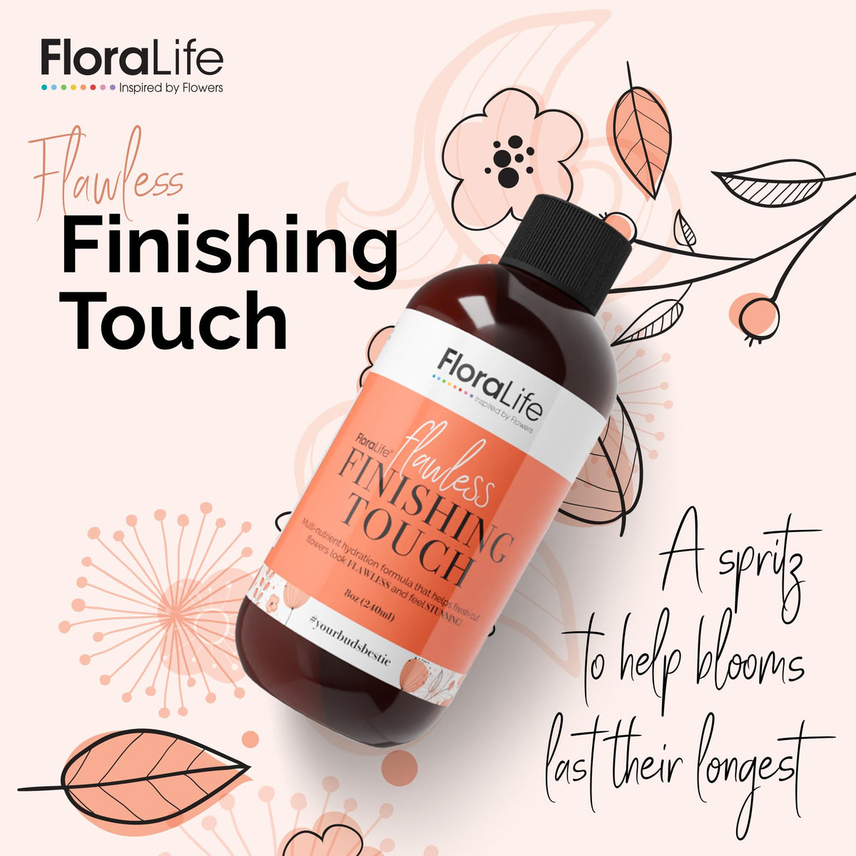 FloraLife Finishing Touch spray application refreshes petals and leaves quickly