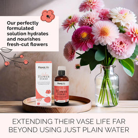 FloraLife in a vase with flowers showcases extended freshness and beauty.