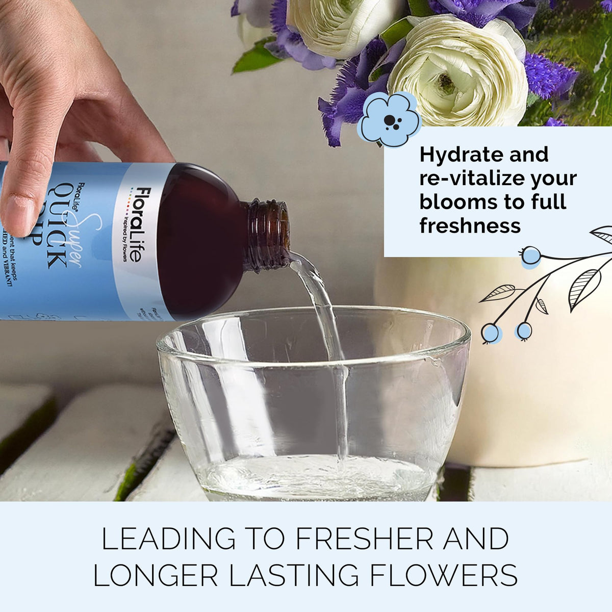 FloraLife Quick Dip provides instant hydration to stems for healthier blooms.
