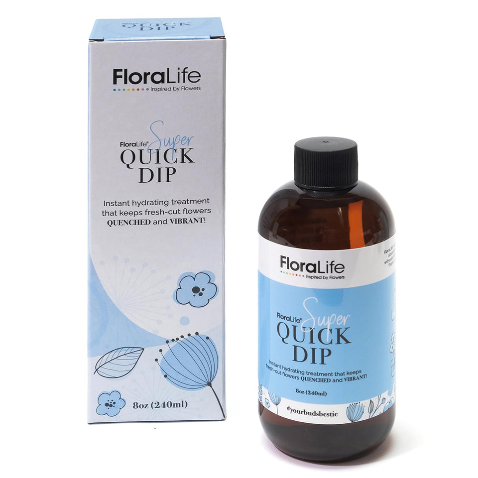 FloraLife Quick Dip shows stem hydration for fresher, longer-lasting blooms.