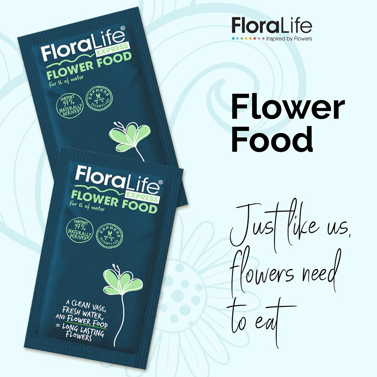 FloraLife sachet dissolving in water to hydrate stems