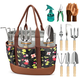 Floraxa 10-piece garden tool set with durable stainless steel heads for long-lasting use.