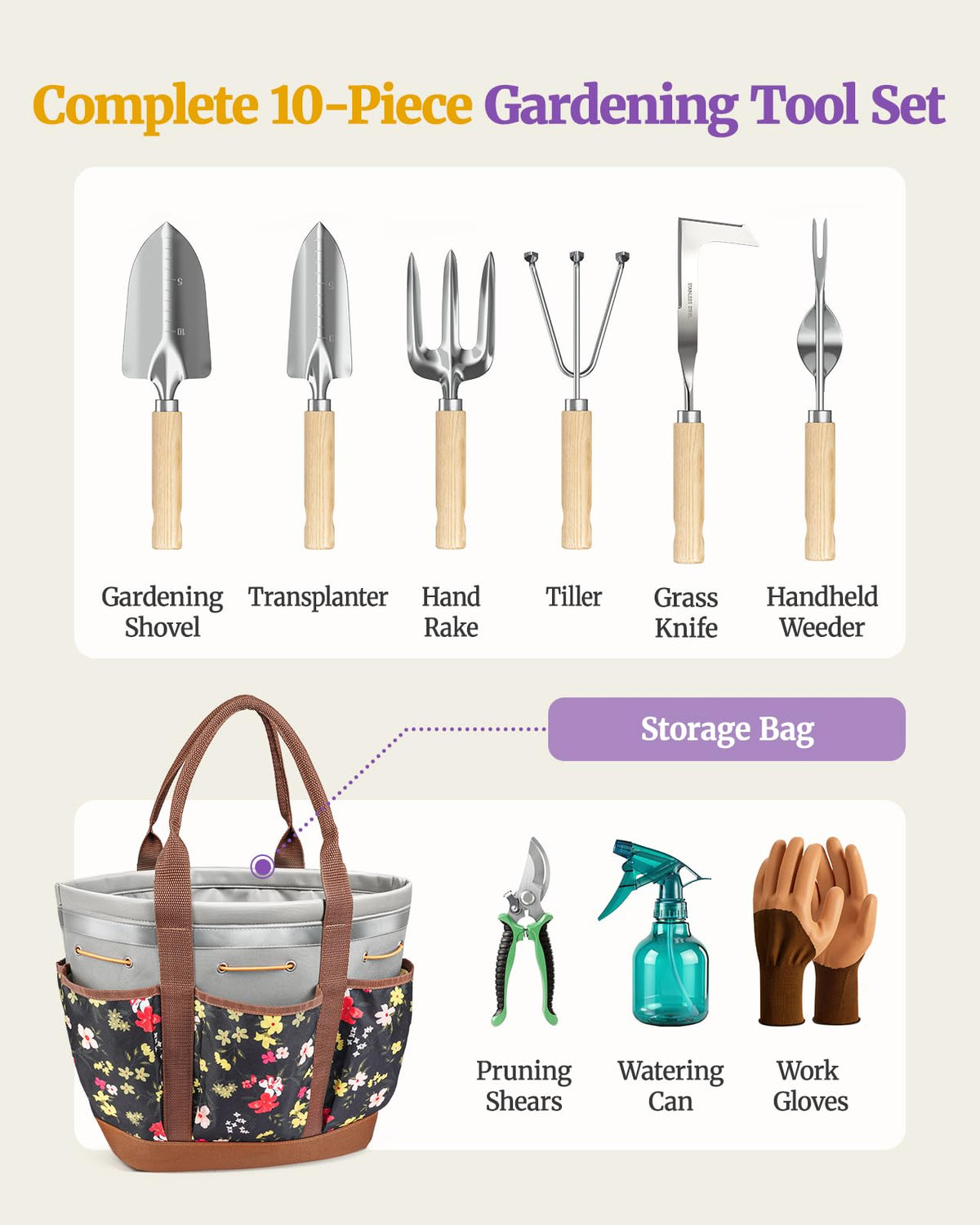 Floraxa ash wood handles offer ergonomic comfort during gardening.