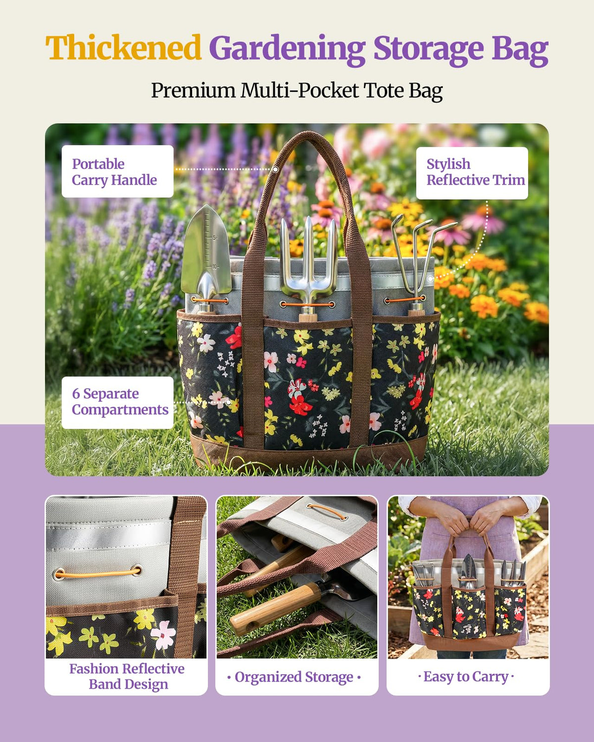 Floraxa floral-design garden bag provides stylish, durable storage.