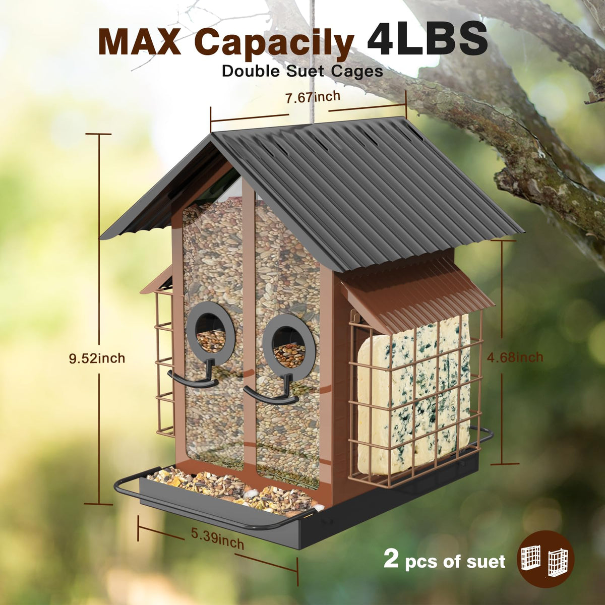 FlowaFoli bird feeder 4 lb capacity supports busy gardens