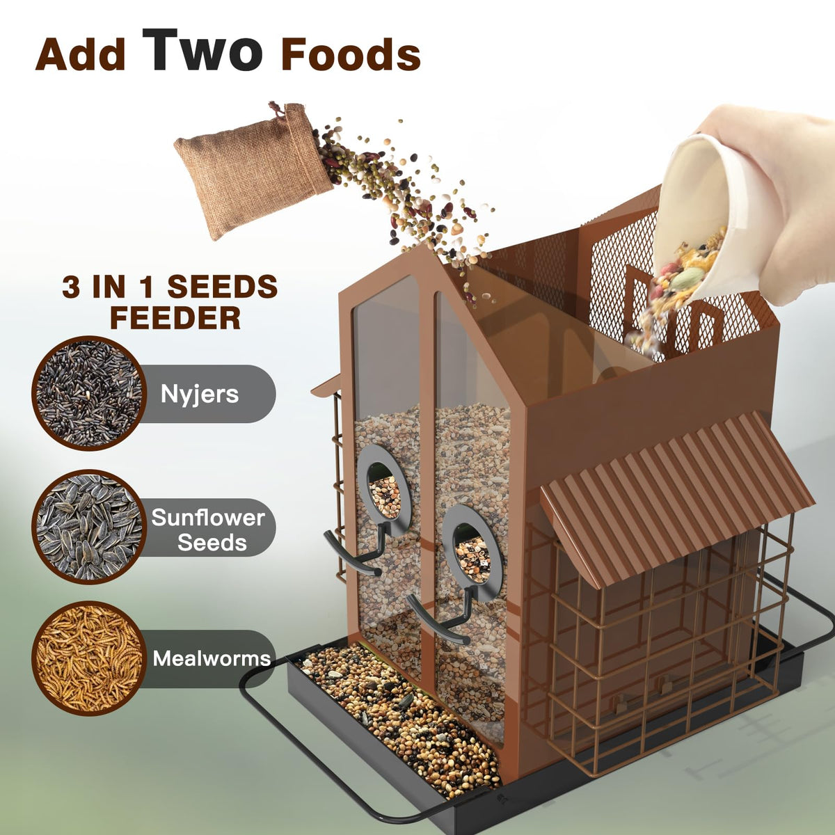 FlowaFoli bird feeder with two seed compartments reduces crowding