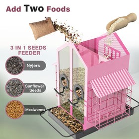FlowaFoli weatherproof metal roof keeps seeds dry during rainy days for consistent feeding