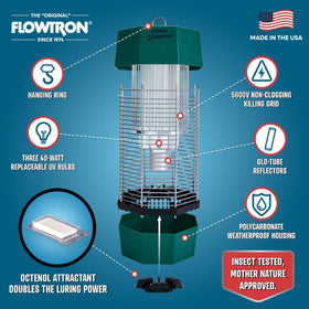 Flowtron 40W UV light bulbs activated to attract insects for pest control