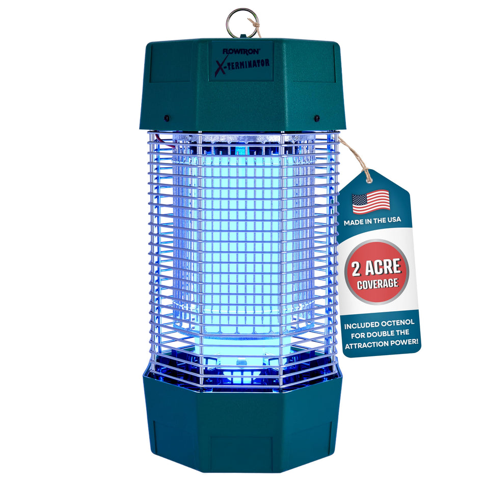 Flowtron bug zapper outdoors hanging lantern on a tree for effective pest control