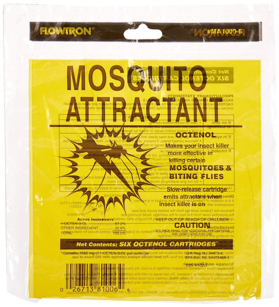 Flowtron MA-1000 octenol attractant cartridges pack-6 shown for outdoor mosquito control.