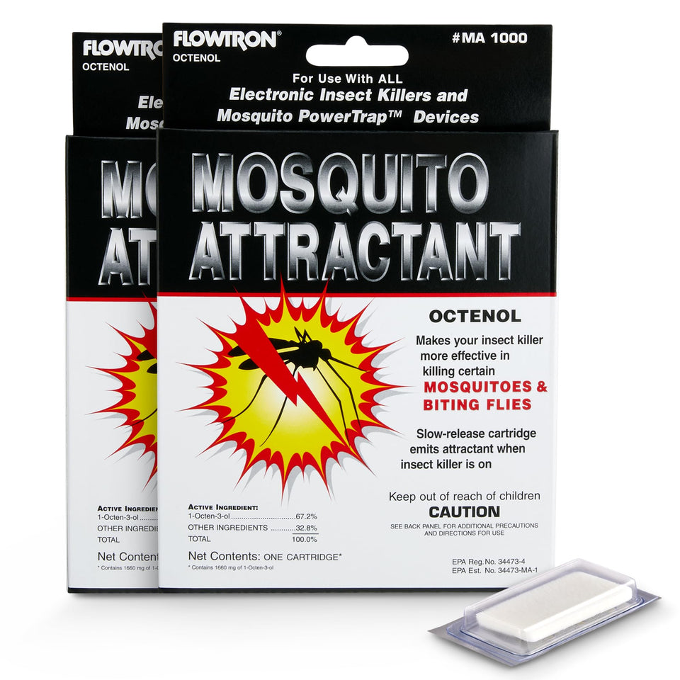 Flowtron MA-1000 two-pack box showing octenol cartridges for outdoor pest control.