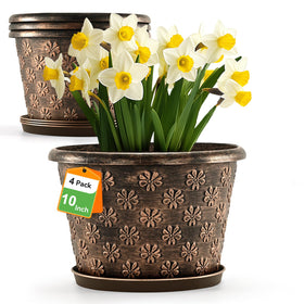 Flowyypo 10-inch planter with embossed pattern for stylish home decor.