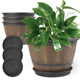 Flowyypo 10-inch whiskey barrel planter adds rustic charm indoors or outdoors.