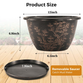 Flowyypo 12-inch pot with saucer tray keeps surfaces clean.