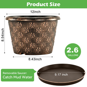 Flowyypo 12-inch planter made from sturdy weather- and UV-resistant plastic.
