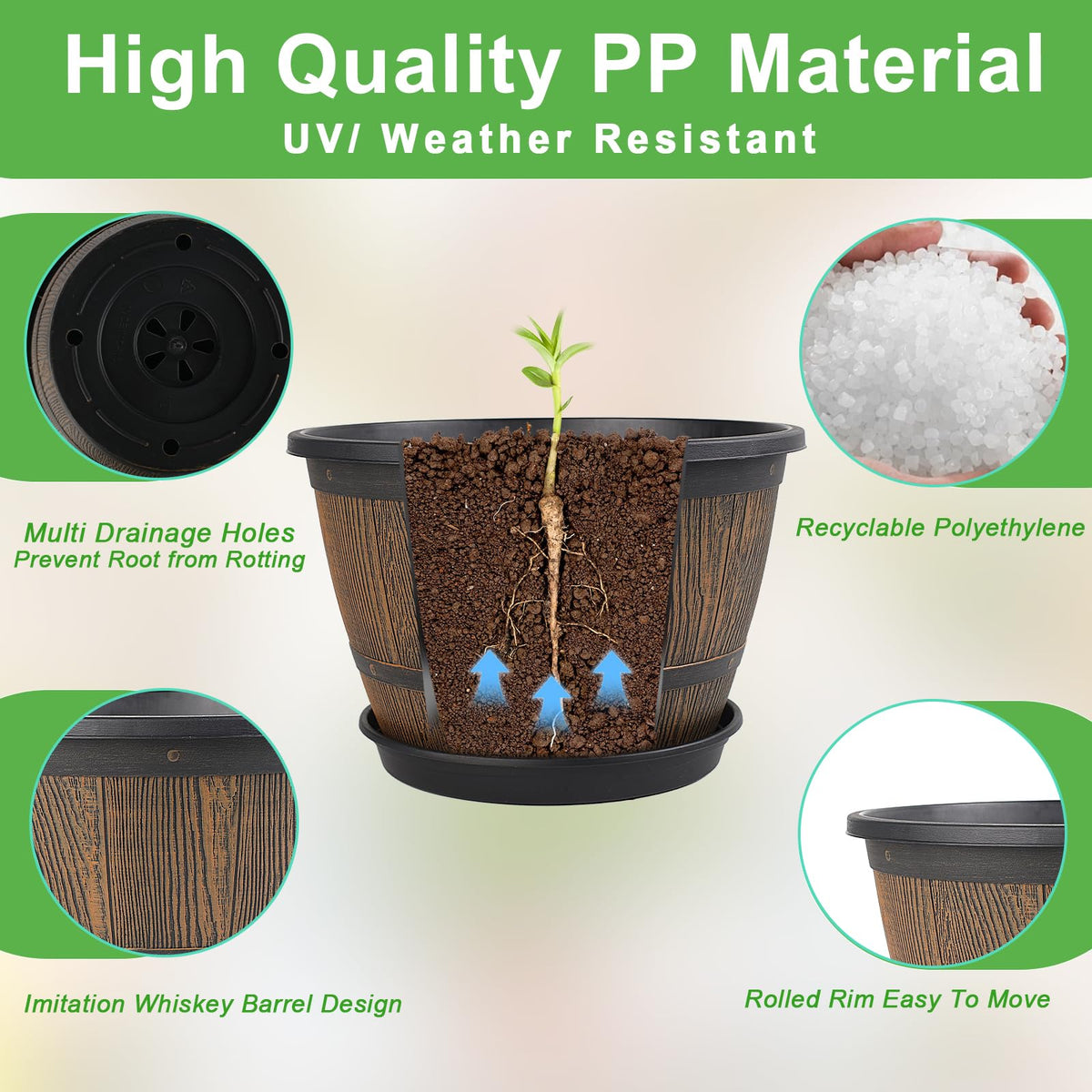 Flowyypo weather-resistant plastic planter suitable for sun and cold.