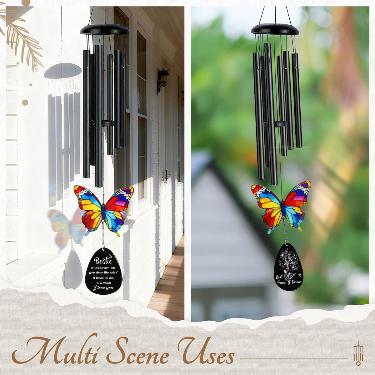 Flpoxzd Wind chime with adjustable striker offering customizable sounds and silent mode.