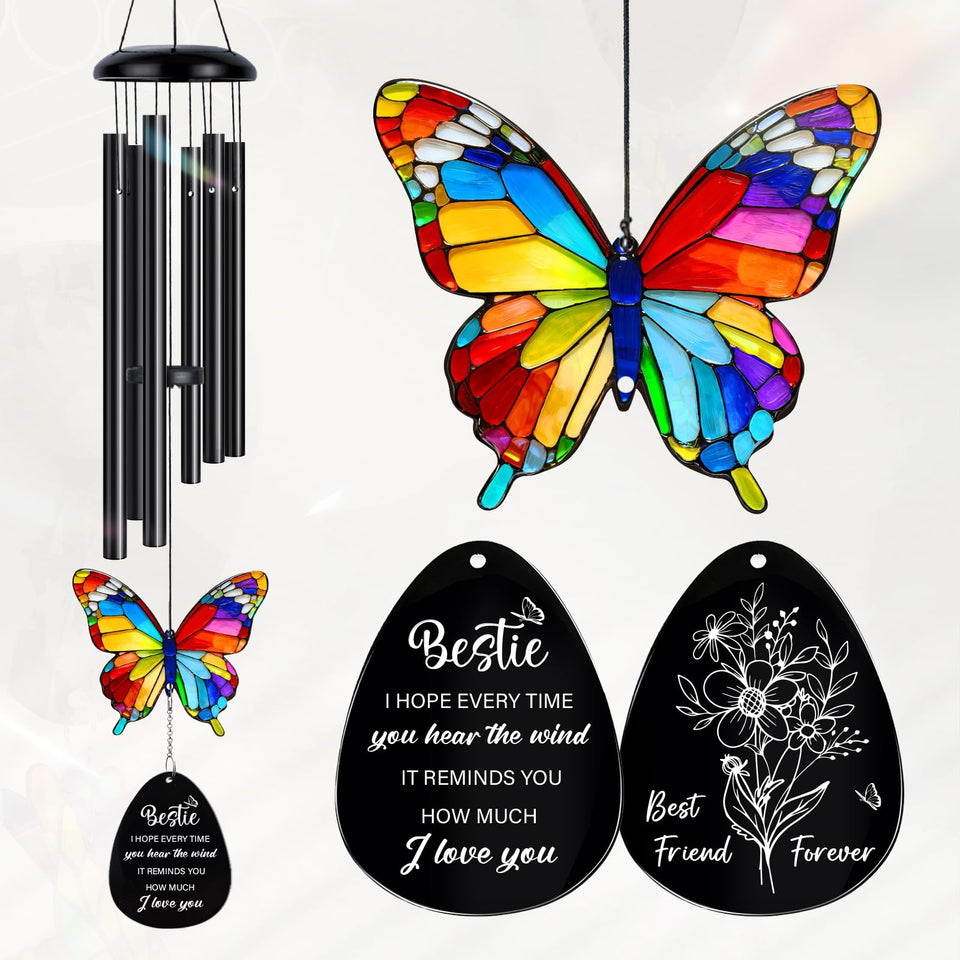 Flpoxzd Bestie wind chime pendant with engraved message for a heartfelt BFF gift.