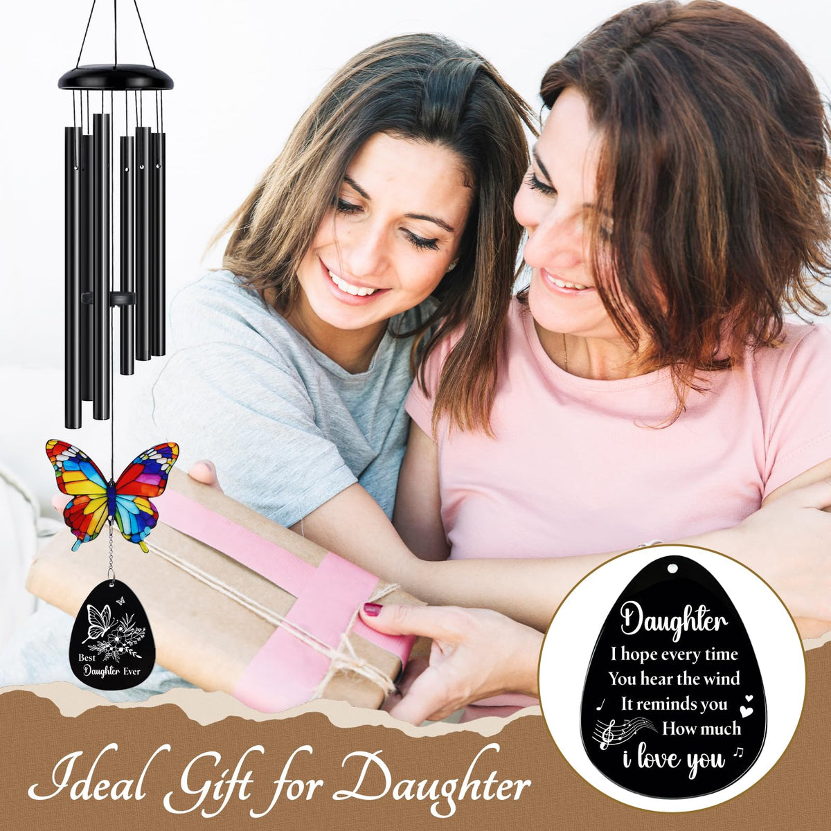 Flpoxzd wind chime featuring adjustable striker for soft to bright tones.