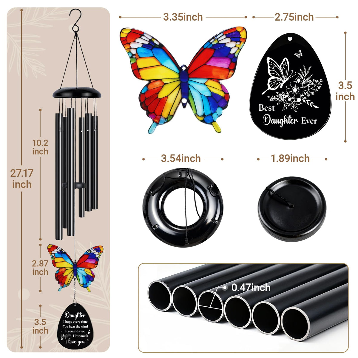 Flpoxzd durable outdoor wind chime, rust-resistant and weatherproof for garden serenity.