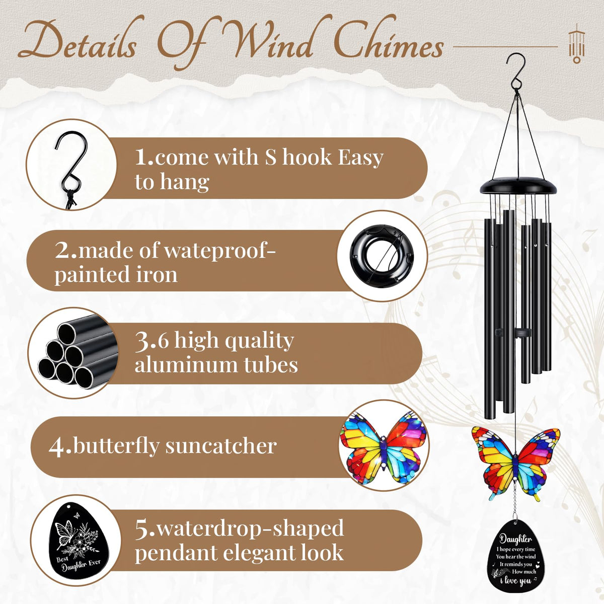 Flpoxzd chime hung near a window or doorway for daily loving reminders.