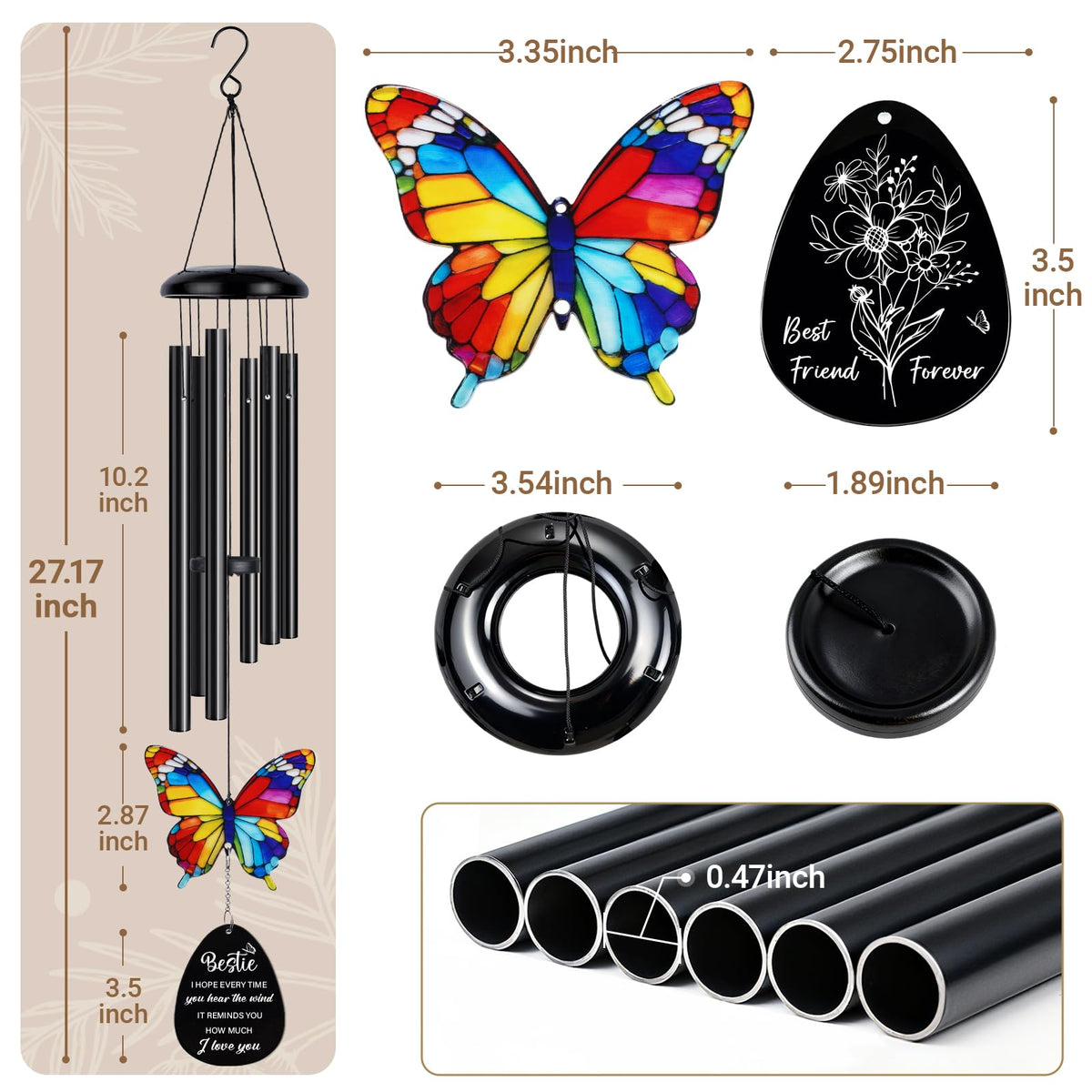 Flpoxzd Wind chime tubes manually tuned for soothing tones and relaxation.