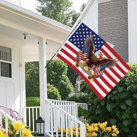 Brightly printed FLUUZE flag suitable for indoor and street decor.