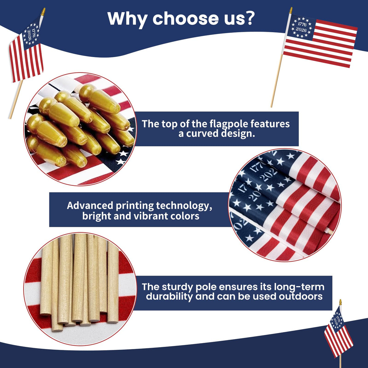 FLUUZE wooden flagpole 30cm, sturdy support for handheld flags
