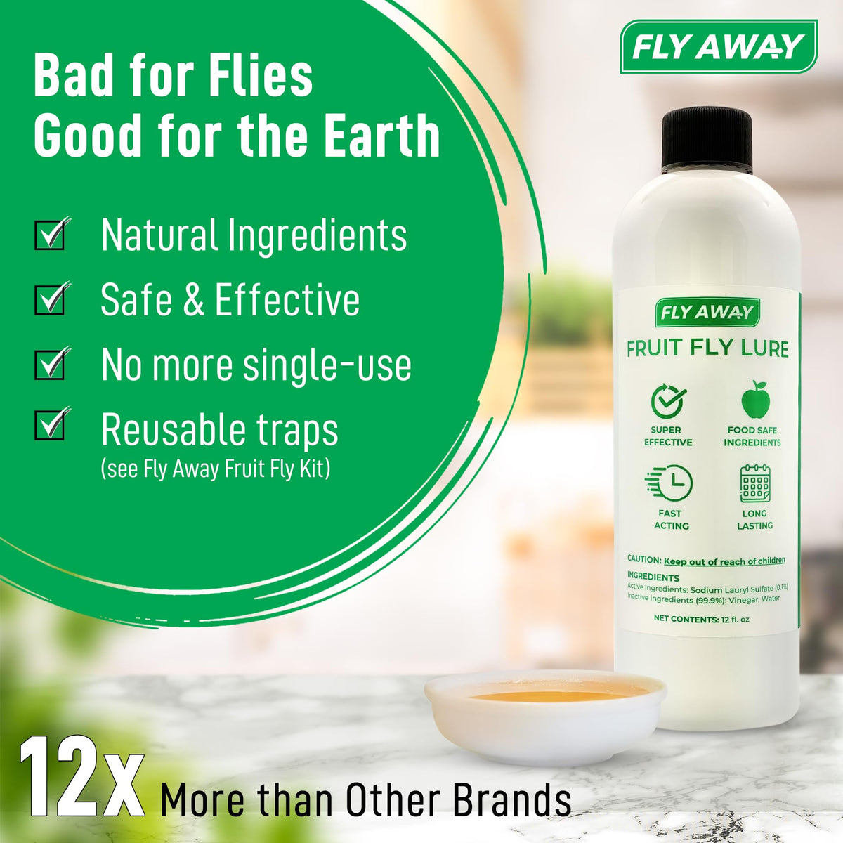 Fly Away Liquid Lure at a restaurant counter reduces fruit fly activity
