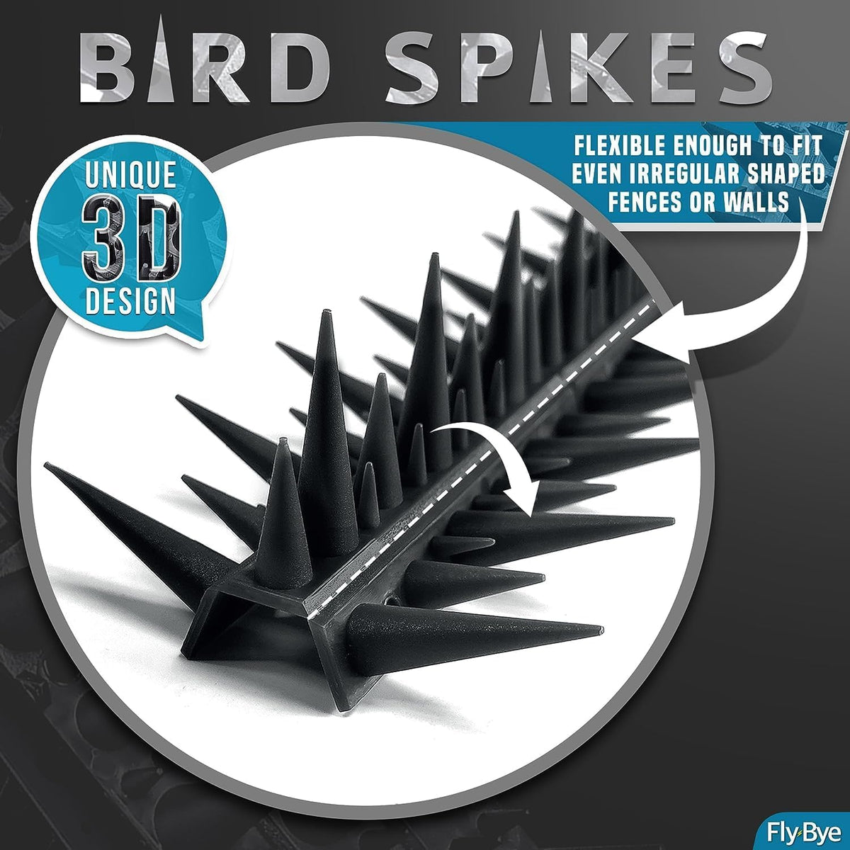 Fly-Bye anti-bird spikes for easy fence installation.