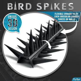 Fly-Bye anti-bird spikes for easy fence installation.