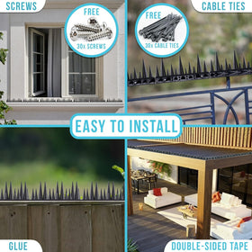 Fly-Bye spikes in UV-resistant polycarbonate withstand rain and sun.