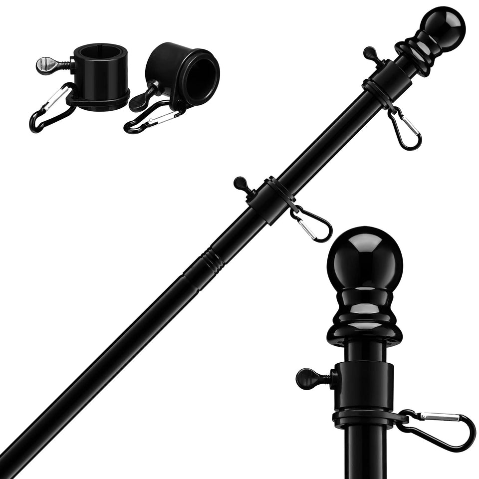 FLY HAWK black flag pole 5ft assembly for quick home display.