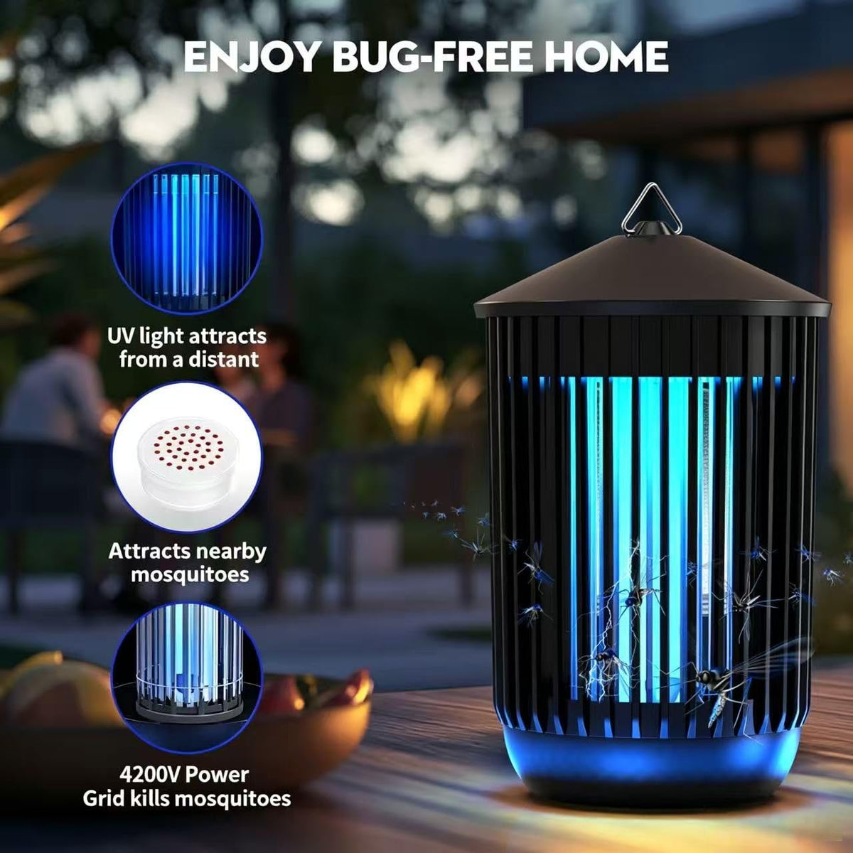 Flyghost Bug Zapper 4200V grid delivers instant insect elimination.
