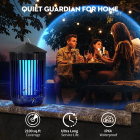 Flyghost Bug Zapper rainproof housing withstands rain and damp nights.