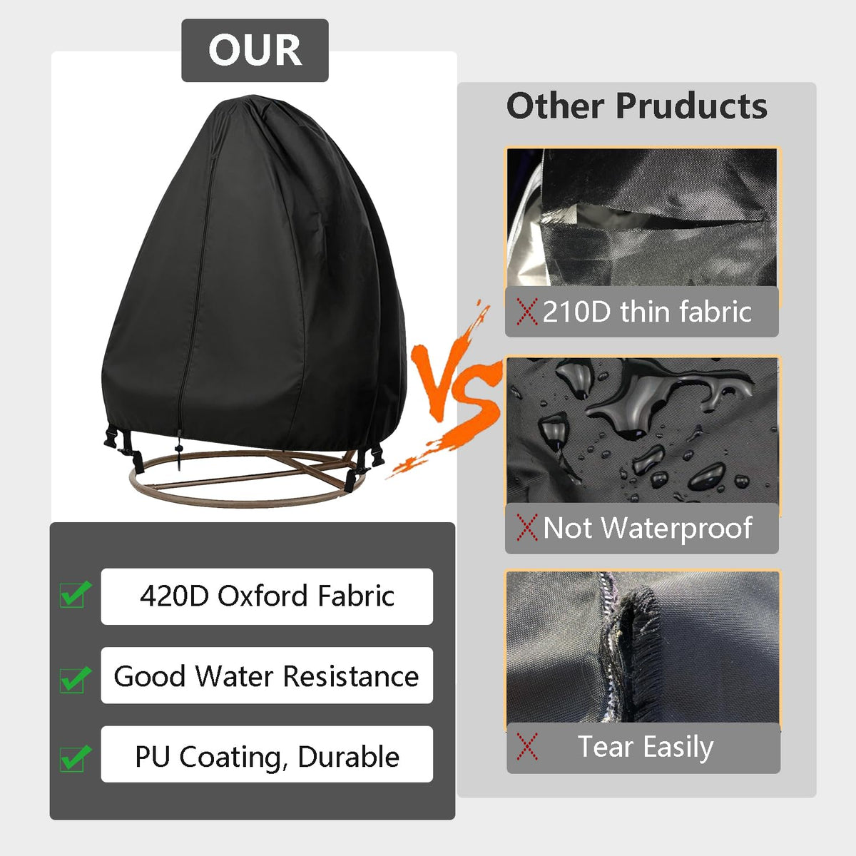 Flymei Black cover suits outdoor furniture while hiding wear and tear.