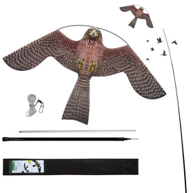Flyonte Bird Hawk Flying Kite with 4m pole deters birds in gardens safely.