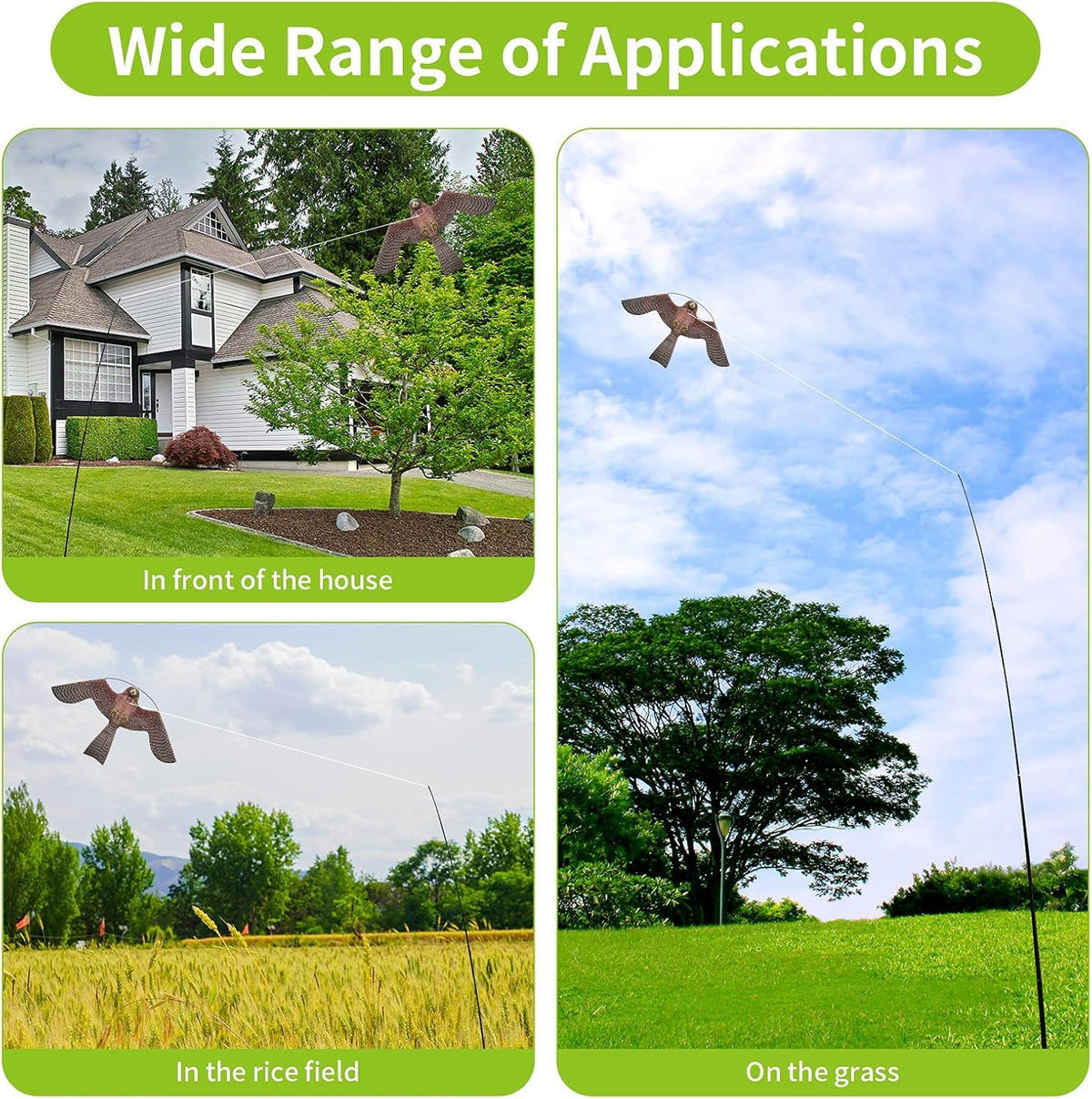 Flyonte Bird Hawk Kite is easy to install and adjust for quick garden protection.