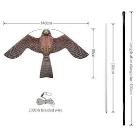 Flyonte Bird Hawk Flying Kite features a 2m wingspan for broad deterrence.