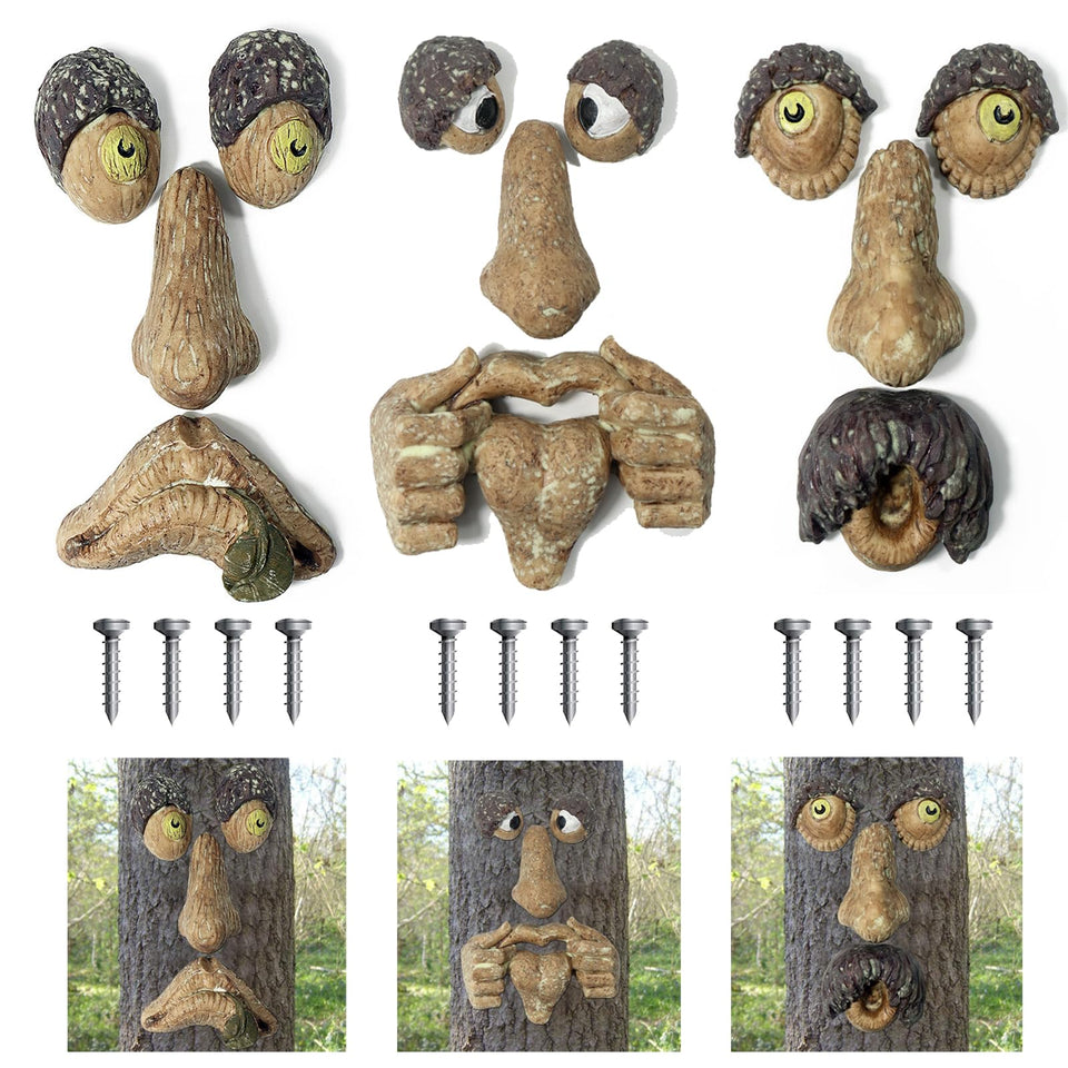 FmnyYaid Tree Faces Decor Outdoor old man 3-pack durable resin adds garden whimsy.