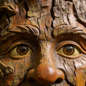 FmnyYaid weatherproof tree face statue stays vibrant in all seasons.